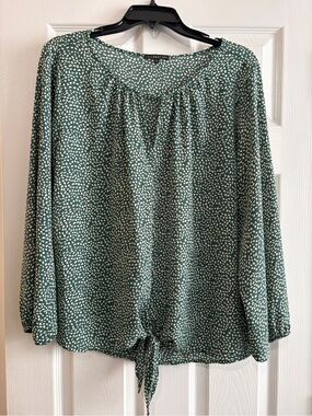 West Kei Green Dot Tie-Hem Blouse